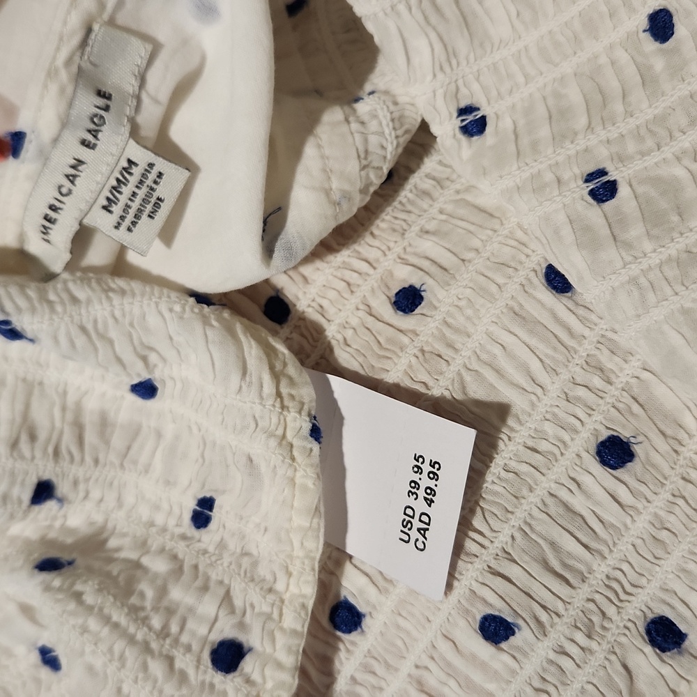NWT American Eagle Blue Polka Dot Frot Tie Crop Top - Picture 6 of 6